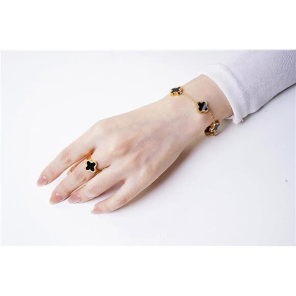 Clover Jewelry Set 18K Gold Plated Stainless Steel Necklace with Flower Design - Picture 3 of 6